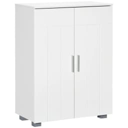 image-Modern Bathroom Floor Cabinet, with 3 Tier Shelves, White