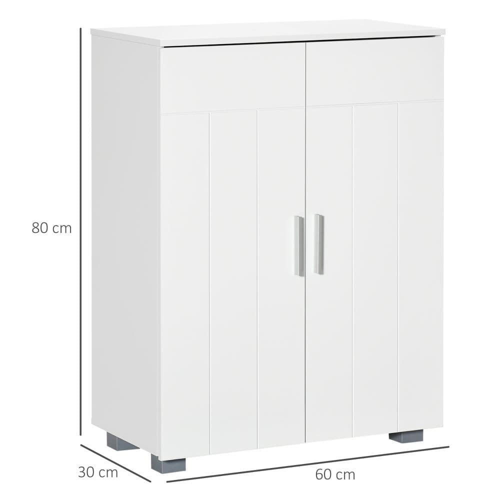 image-Modern Bathroom Floor Cabinet, with 3 Tier Shelves, White