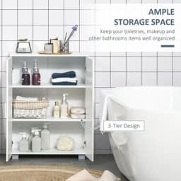 image-Modern Bathroom Floor Cabinet, with 3 Tier Shelves, White