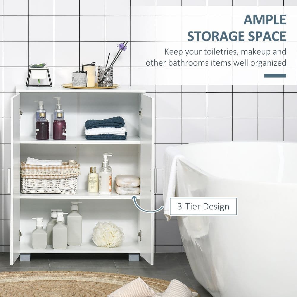 image-Modern Bathroom Floor Cabinet, with 3 Tier Shelves, White