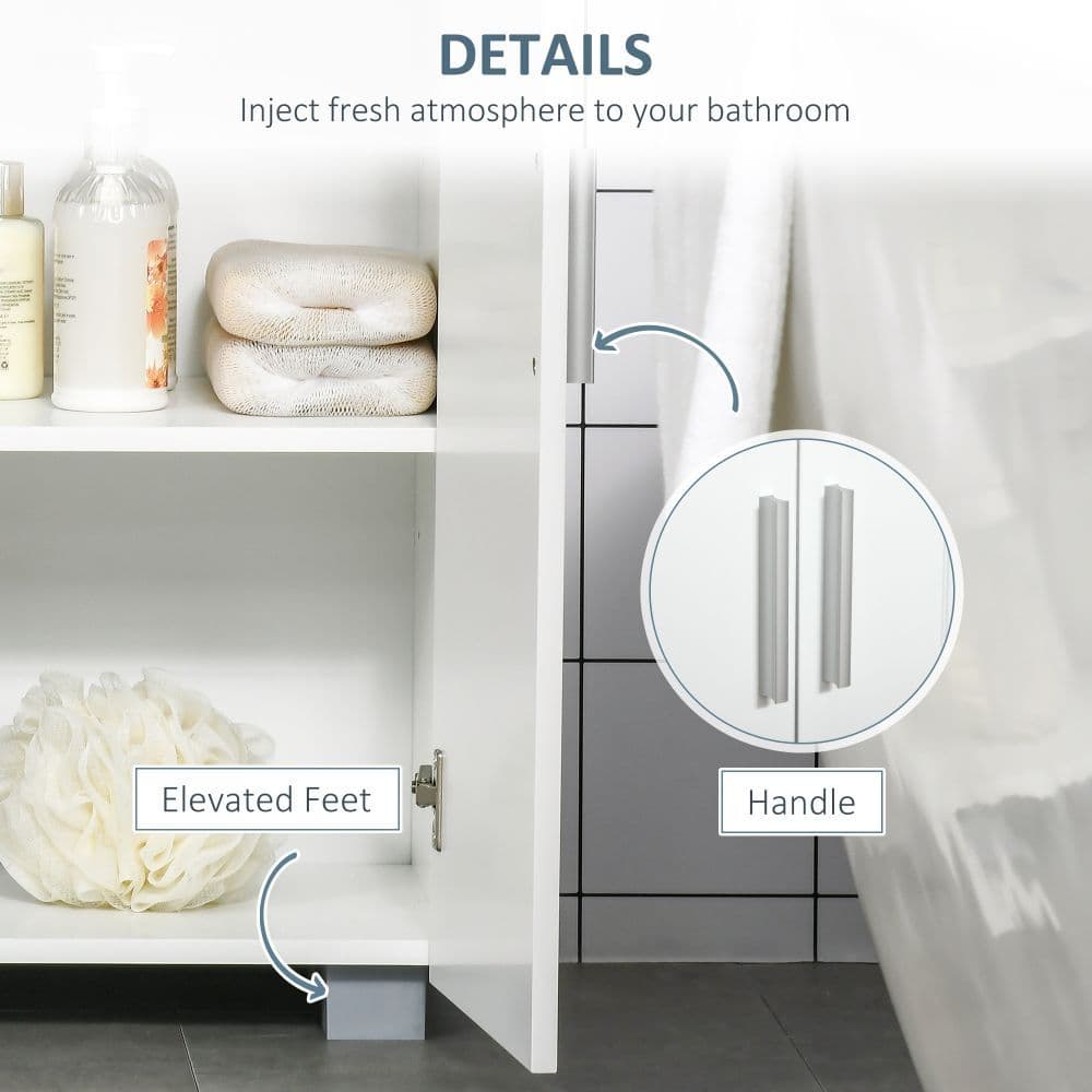 image-Modern Bathroom Floor Cabinet, with 3 Tier Shelves, White