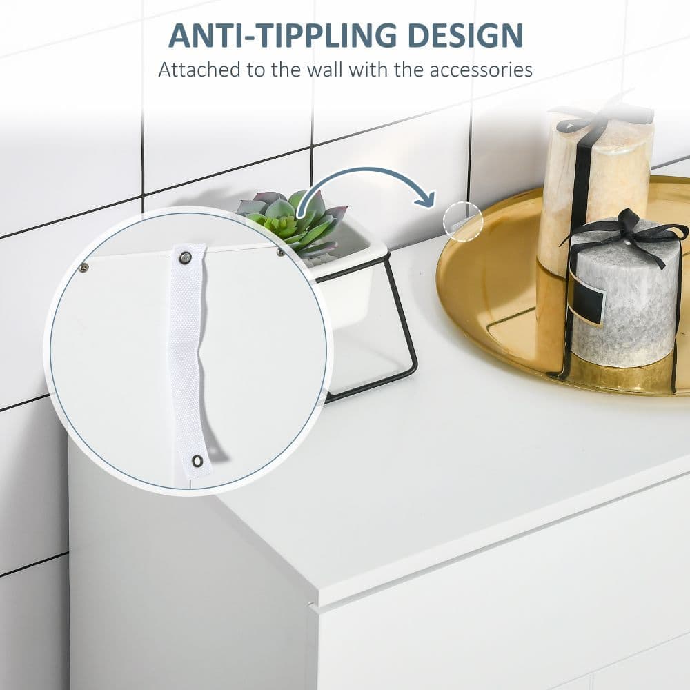 image-Modern Bathroom Floor Cabinet, with 3 Tier Shelves, White