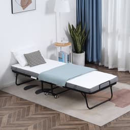 image-Folding Bed with 10cm Mattress, Portable Foldable Guest Bed Metal Frame