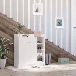 image-Shoe Storage Cabinet Home 2 Doors w/Adjustable 4 Shelves White