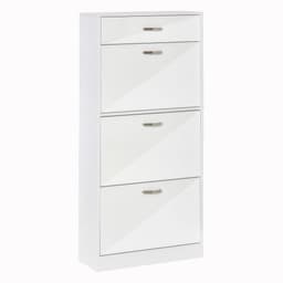 image-Shoe Cabinet 4 Drawers Storage with Flip Doors Shelves for 18 Pairs White