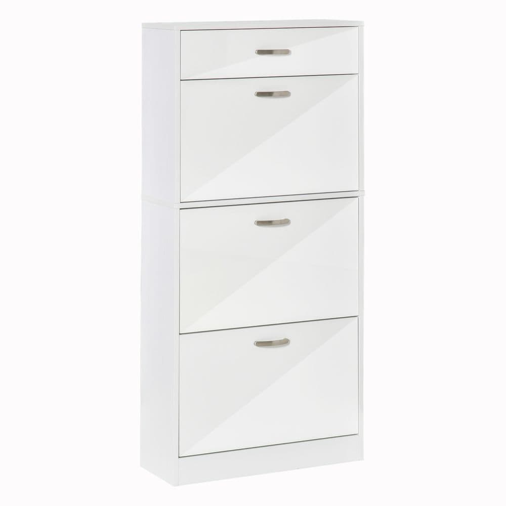 image-Shoe Cabinet 4 Drawers Storage with Flip Doors Shelves for 18 Pairs White