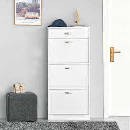 image-Shoe Cabinet 4 Drawers Storage with Flip Doors Shelves for 18 Pairs White
