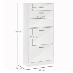 image-Shoe Cabinet 4 Drawers Storage with Flip Doors Shelves for 18 Pairs White