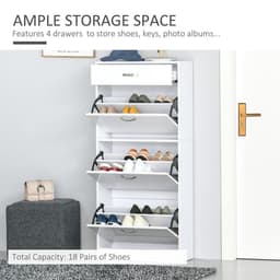 image-Shoe Cabinet 4 Drawers Storage with Flip Doors Shelves for 18 Pairs White