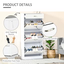 image-Shoe Cabinet 4 Drawers Storage with Flip Doors Shelves for 18 Pairs White