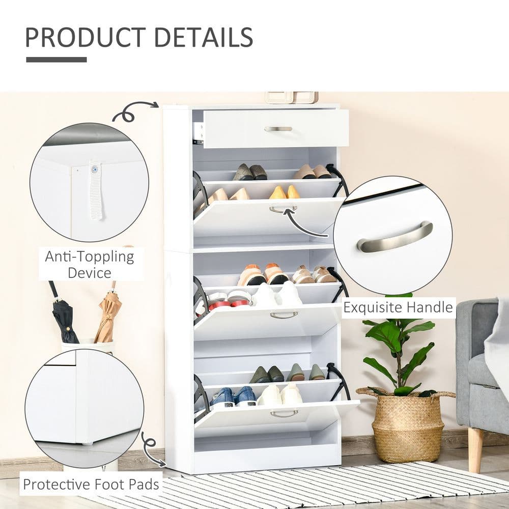 image-Shoe Cabinet 4 Drawers Storage with Flip Doors Shelves for 18 Pairs White