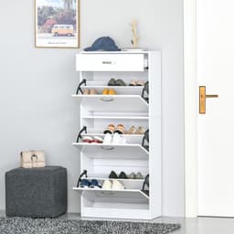 image-Shoe Cabinet 4 Drawers Storage with Flip Doors Shelves for 18 Pairs White