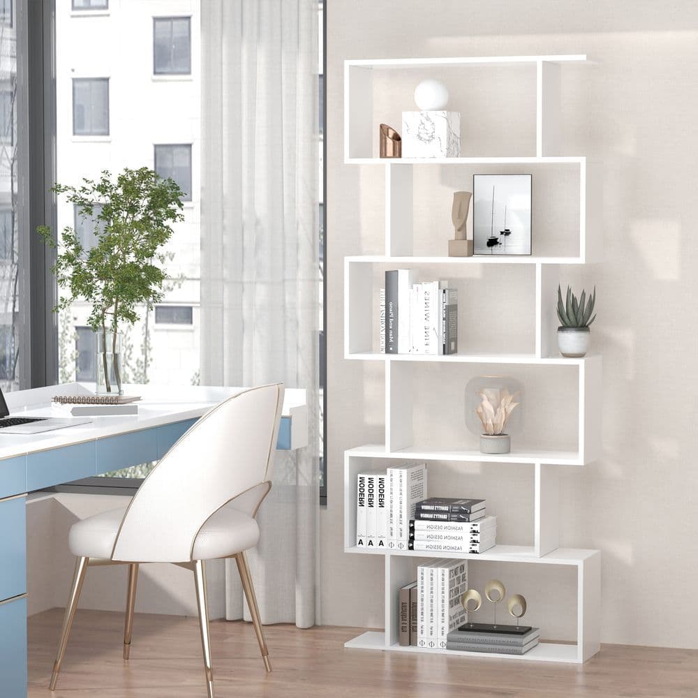 image-Particle Board 6-Tier Asymmetrical Shelving Unit White
