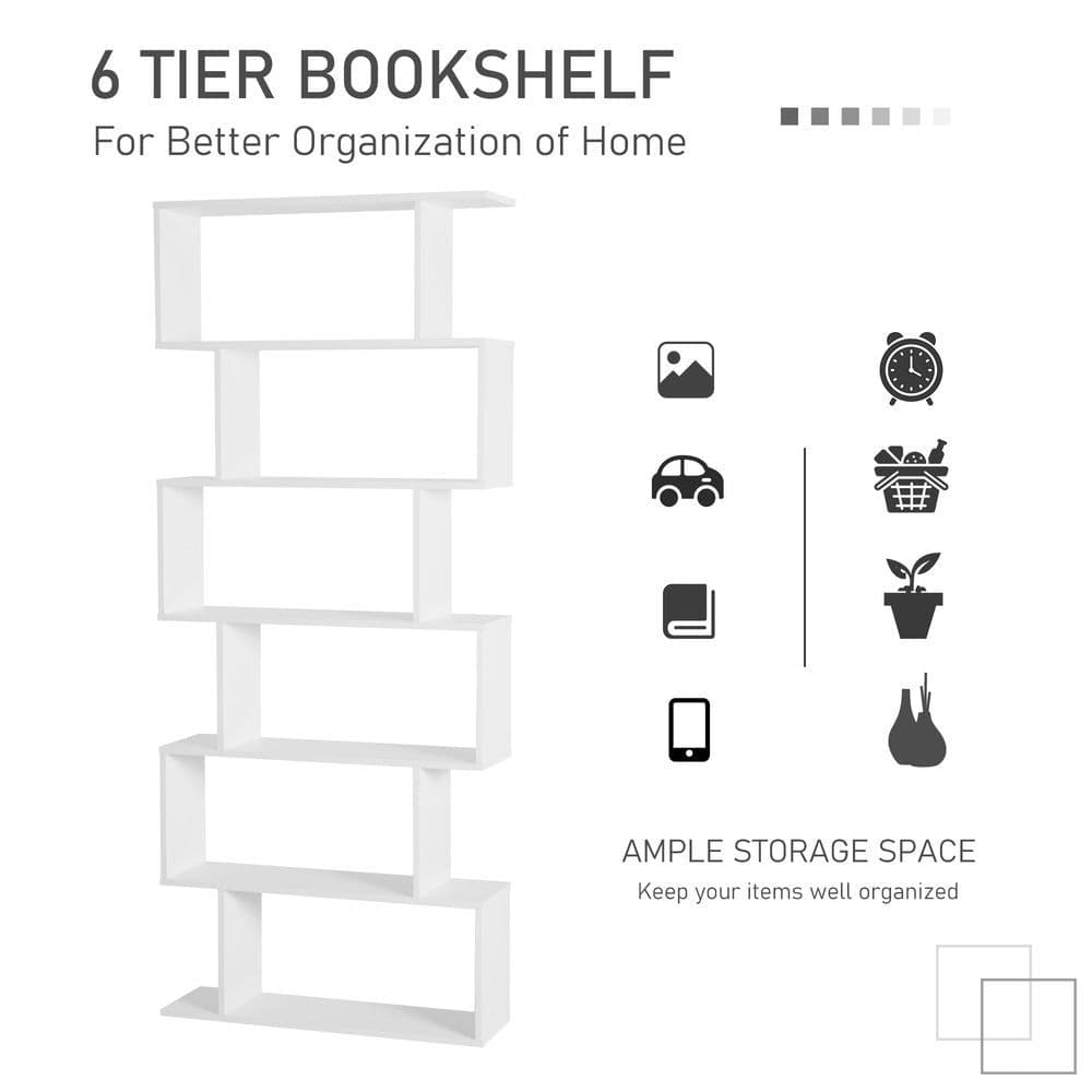 image-Particle Board 6-Tier Asymmetrical Shelving Unit White