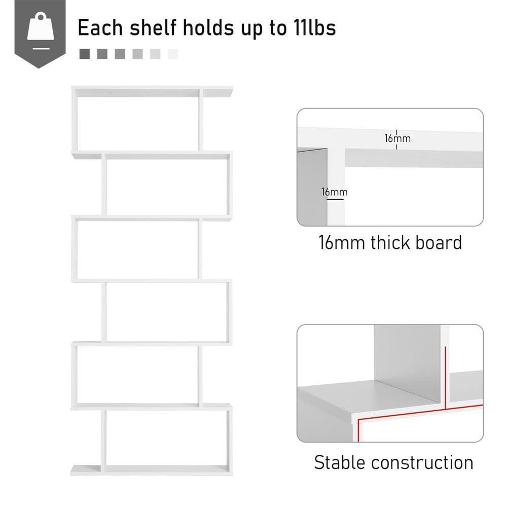 image-Particle Board 6-Tier Asymmetrical Shelving Unit White