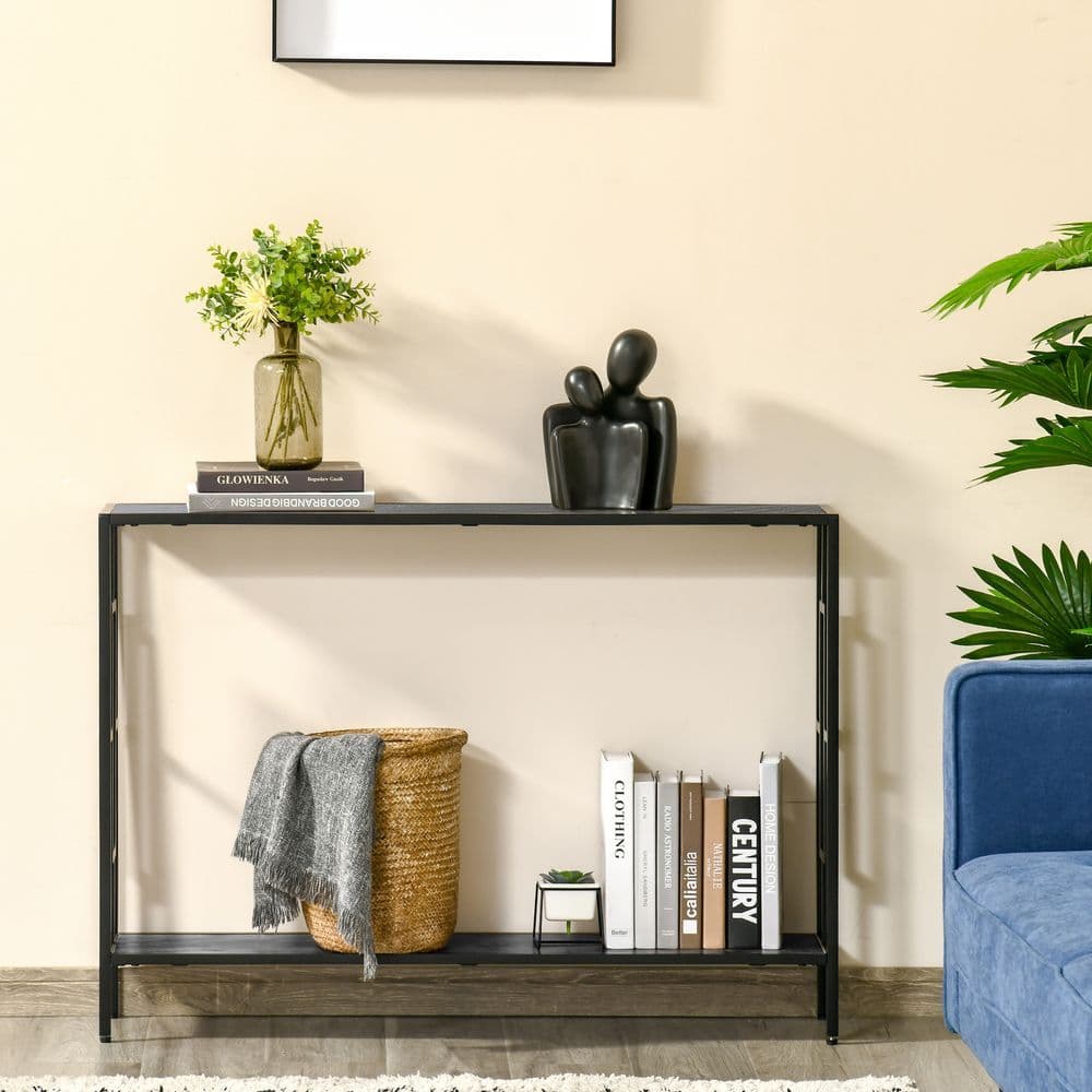 image-Console Table 2 Shelves MDF Steel Frame in Art Deco Square Style 76x106cm