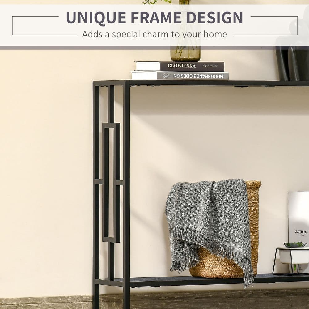 image-Console Table 2 Shelves MDF Steel Frame in Art Deco Square Style 76x106cm