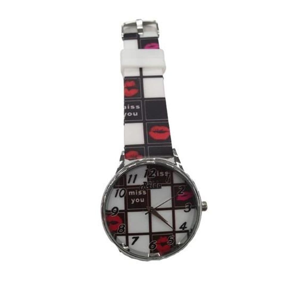 image-Relda Ladies Analogue Black & White Silicone Strap Watch REL99