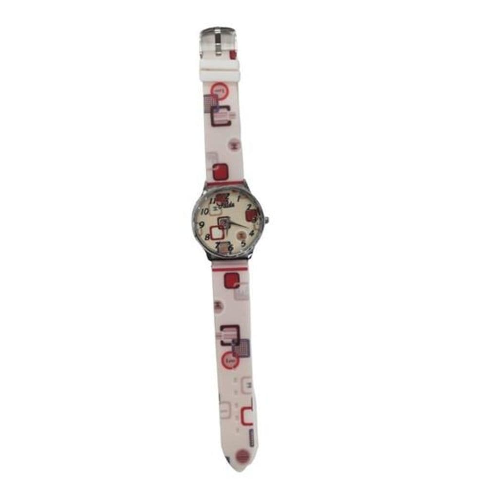 image-Relda Ladies Analogue Red Square Pink Silicone Strap Watch REL101