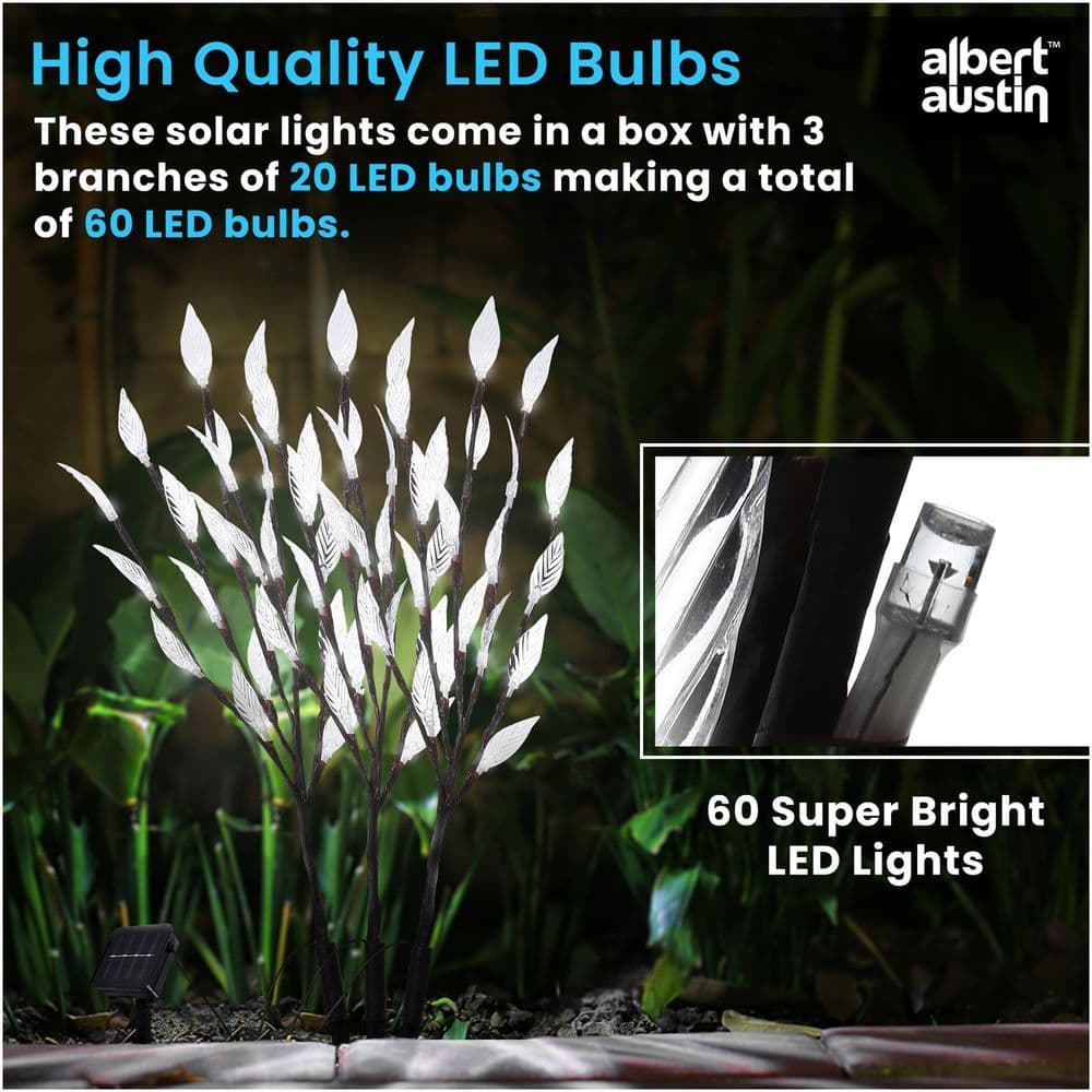image-3Pk 60 LED Solar Branch Lights BRIGHT WHITE | DGI-1944A | AS-82384 | TWL-1582