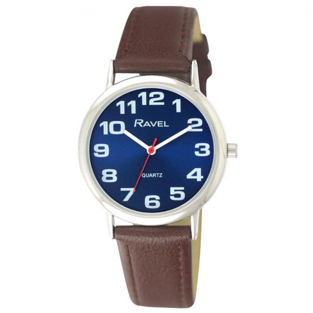 image-Ravel Unisex Classic Blue Dial Brown Strap Watch R0105.49.1