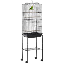 image-Bird Cage Metal Budgie Cages W/ Rolling Stand Slide-out Tray Storage Shelf Black