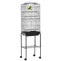 image-Bird Cage Metal Budgie Cages W/ Rolling Stand Slide-out Tray Storage Shelf Black