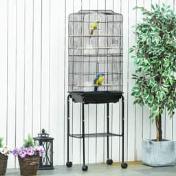 image-Bird Cage Metal Budgie Cages W/ Rolling Stand Slide-out Tray Storage Shelf Black