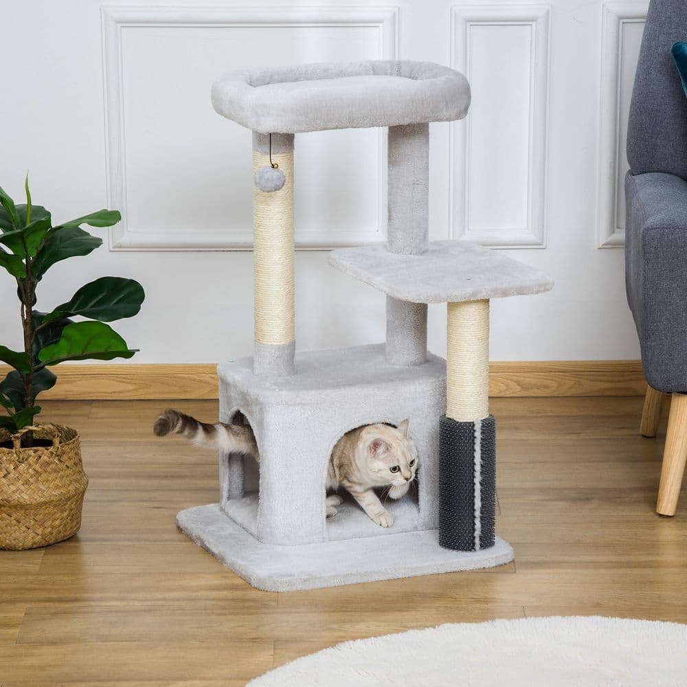 image-Cat Tree Climbing Activity Center with Scratching Massage Toy Hanging Ball