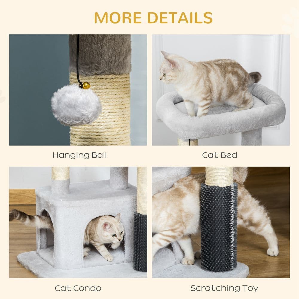 image-Cat Tree Climbing Activity Center with Scratching Massage Toy Hanging Ball