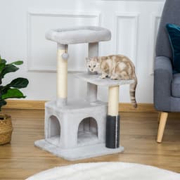 image-Cat Tree Climbing Activity Center with Scratching Massage Toy Hanging Ball