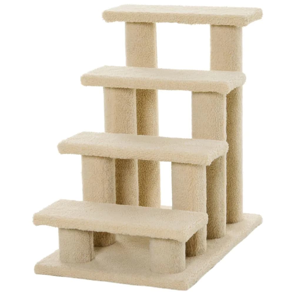 image-Pet Ramp Stairs 4 Steps Cat Tree Ladder Safety Steps Climbing Frame Brown