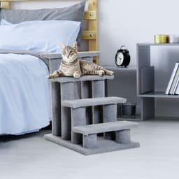 image-Pet Ramp Stairs 4 Steps Cat Tree Ladder Safety Steps Climbing Frame Grey