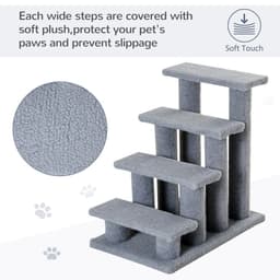 image-Pet Ramp Stairs 4 Steps Cat Tree Ladder Safety Steps Climbing Frame Grey