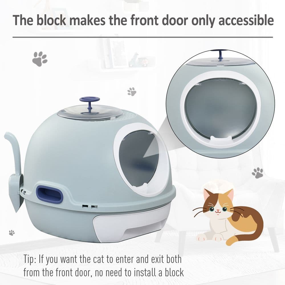 image-Cat Litter Box Pet Toilet With Scoop Enclosed Drawer Skylight Easy To Clean