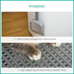 image-Cat Litter Tray Pet Litter Box Toilet w/ Front Entrance, Top Exit, Scoop - White