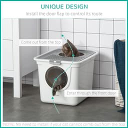 image-Cat Litter Tray Pet Litter Box Toilet w/ Front Entrance, Top Exit, Scoop - White