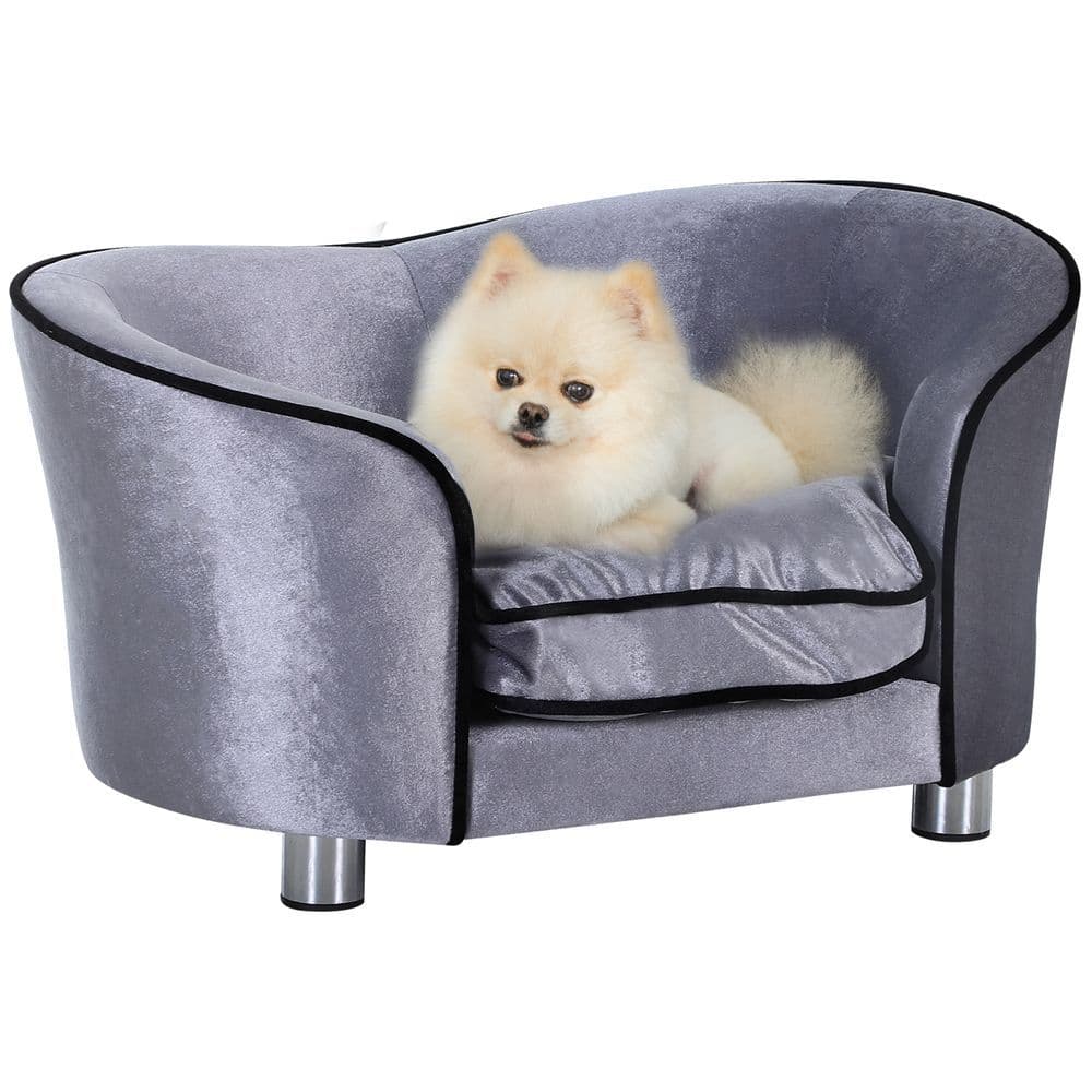 image-Modern Dog Sofa Couch Puppy Bed Kitten Lounge w/Storage Pocket Removable Cushion