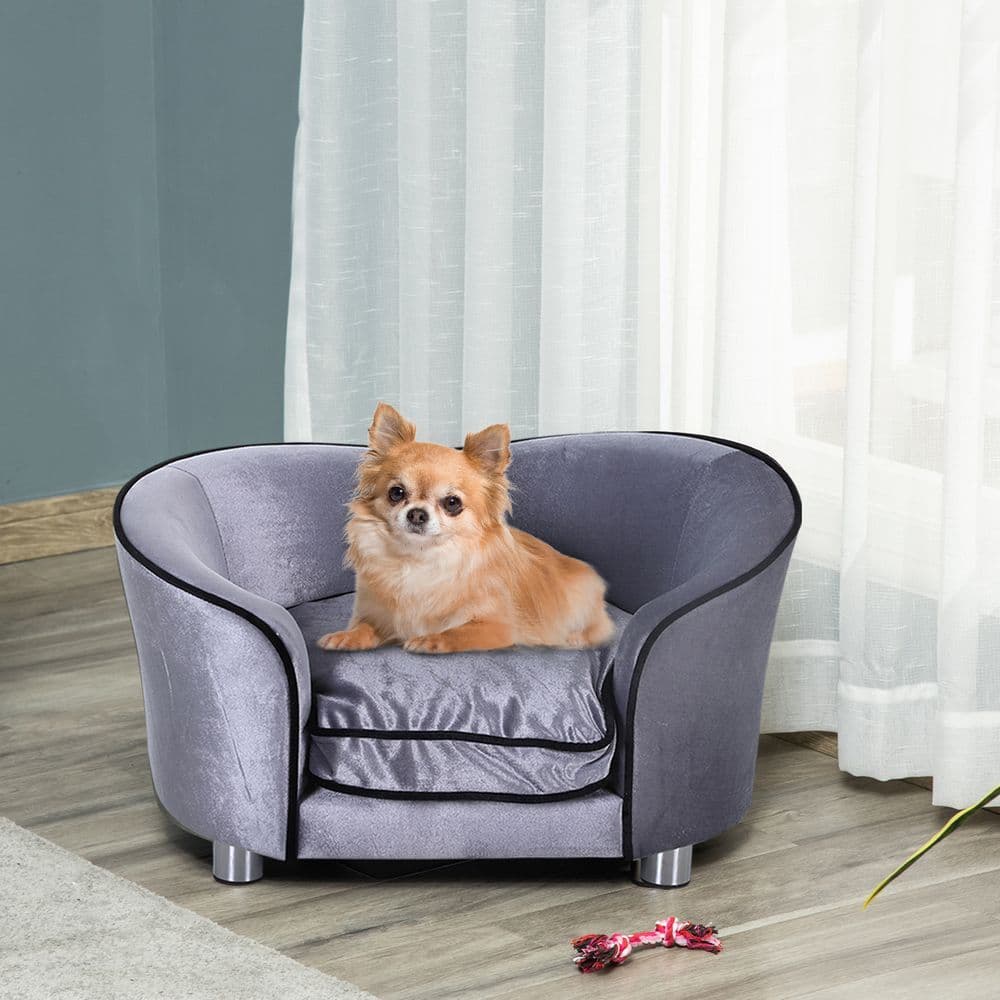 image-Modern Dog Sofa Couch Puppy Bed Kitten Lounge w/Storage Pocket Removable Cushion