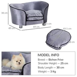 image-Modern Dog Sofa Couch Puppy Bed Kitten Lounge w/Storage Pocket Removable Cushion