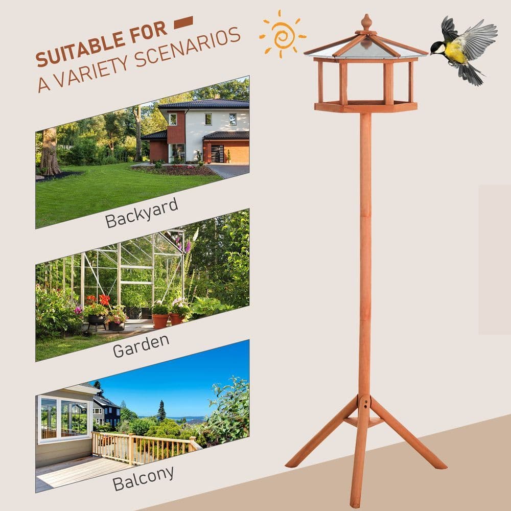 image-Wooden Bird Table Free Standing Bird Feeder Parrot Stand for Garden, Patio