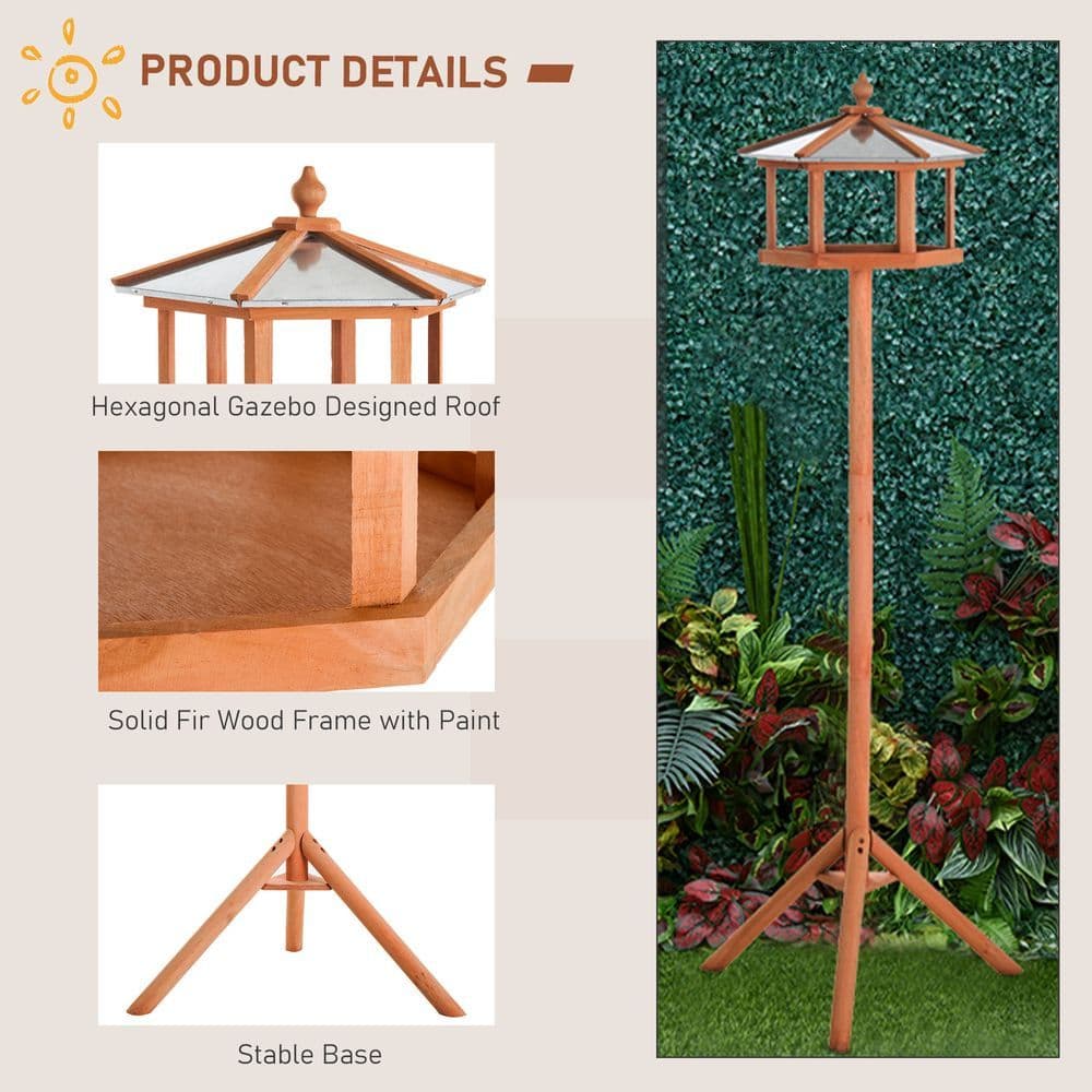 image-Wooden Bird Table Free Standing Bird Feeder Parrot Stand for Garden, Patio
