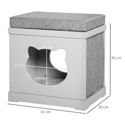image-Cat House Bed Kitten Cave Cube Indoor w/ Soft Cushion Sisal Scratching Pad, Grey