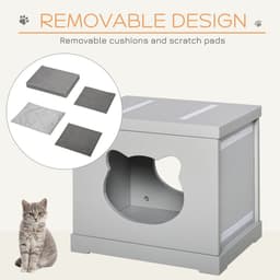 image-Cat House Bed Kitten Cave Cube Indoor w/ Soft Cushion Sisal Scratching Pad, Grey