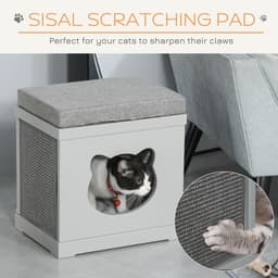 image-Cat House Bed Kitten Cave Cube Indoor w/ Soft Cushion Sisal Scratching Pad, Grey