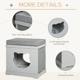 image-Cat House Bed Kitten Cave Cube Indoor w/ Soft Cushion Sisal Scratching Pad, Grey