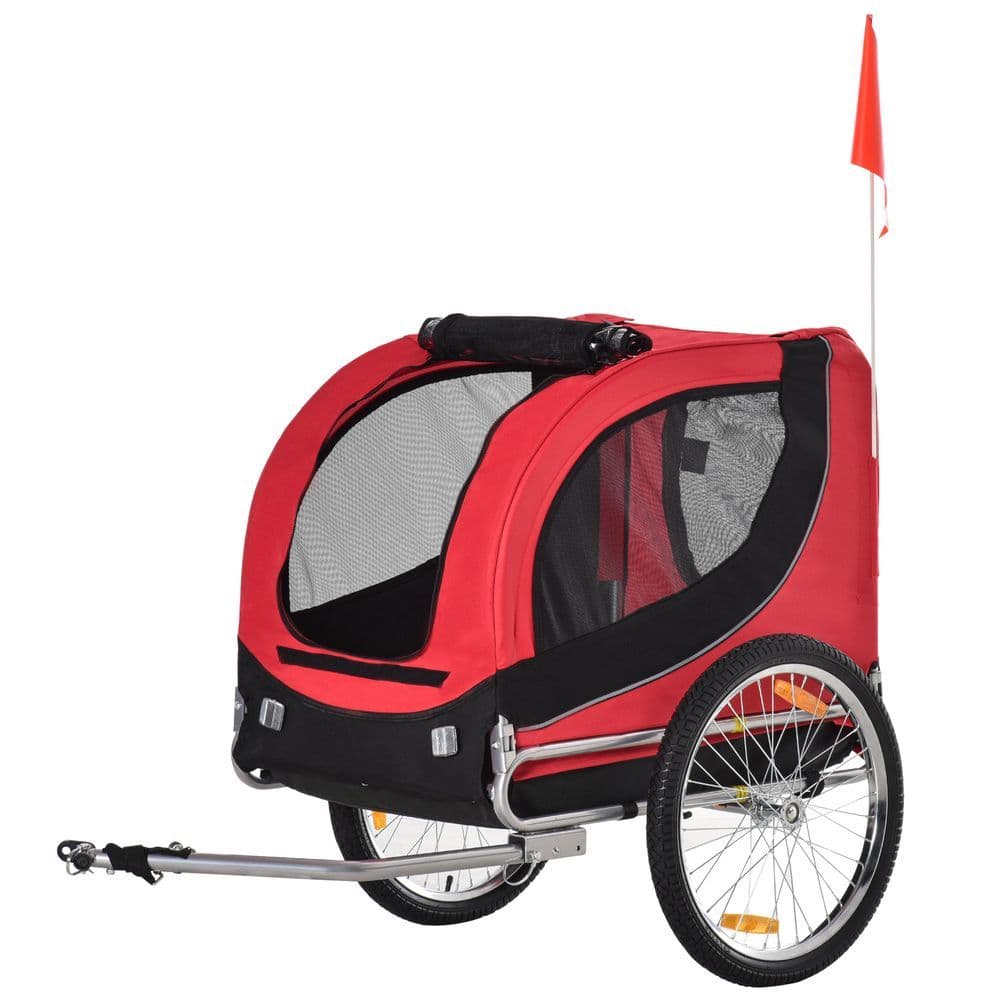 image-Dog Bike Trailer Pet Cat Carrier for Small Medium Puppy Travel Black and Red