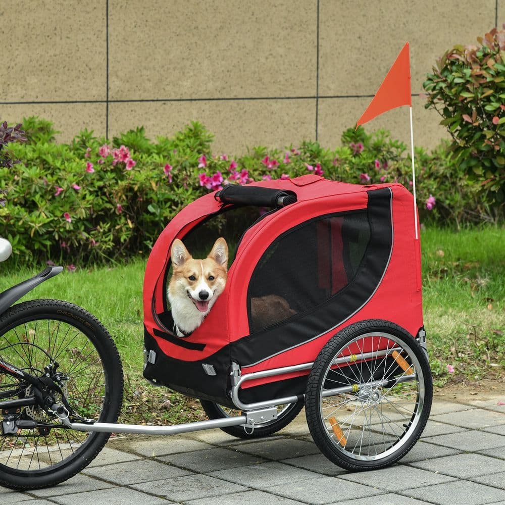 image-Dog Bike Trailer Pet Cat Carrier for Small Medium Puppy Travel Black and Red