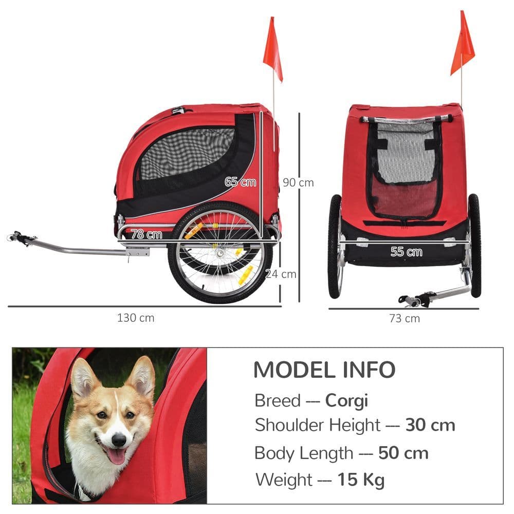 image-Dog Bike Trailer Pet Cat Carrier for Small Medium Puppy Travel Black and Red