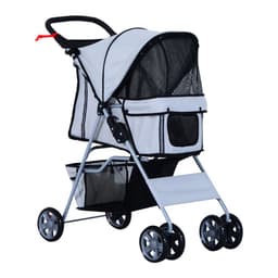 image-Pet Stroller Cat Dog Basket Zipper Entry Fold Cup Holder Carrier Cart Grey